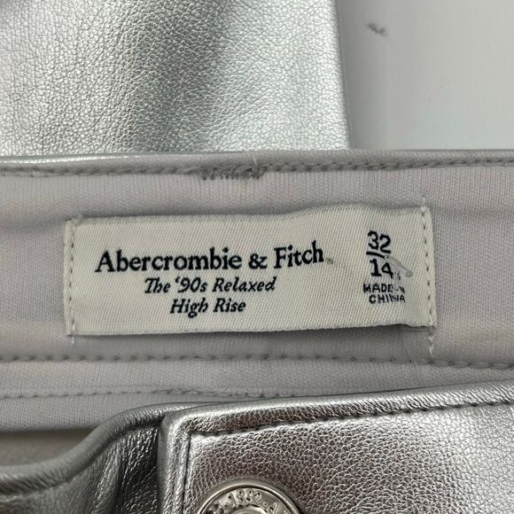NWT ABERCROMBIE & FITCH Womens 90s Relaxed High Rise Straight Pants 32/14 Silver - Picture 6 of 16